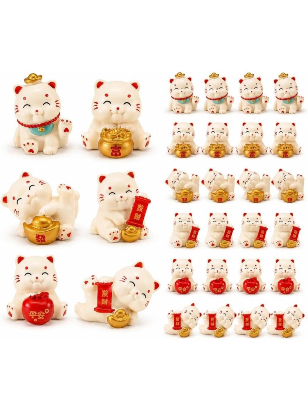 30 Pcs Mini Lucky Cat Figurines - Cute Resin Collectibles for Home Decor